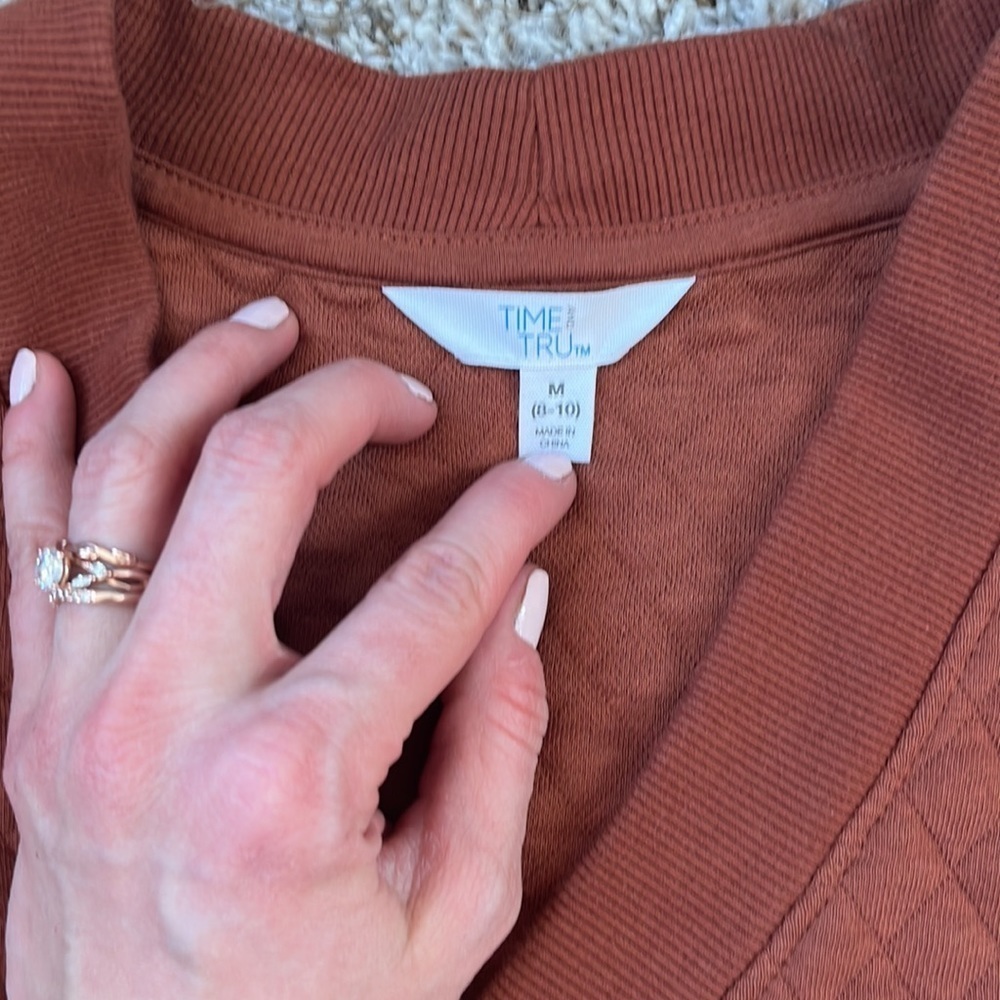Time and True Coordinating Quilted Puff Sleeve Cardigan Sweater Orange Medium - Picture 5 of 10